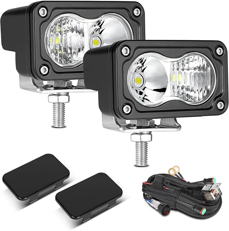 Kit com 2 Faróis Auxiliares LED de 3 Pol. Auto Power Plus com Feixe Combinado, Chicote e Capas Pretas