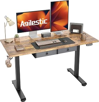 Agilestic Electric Standing Desk with Drawers, 55 x 24 Inches Height Adjustable Desk, Stand up Computer Table with Memory Preset, for Work Office Home, Dark Brown