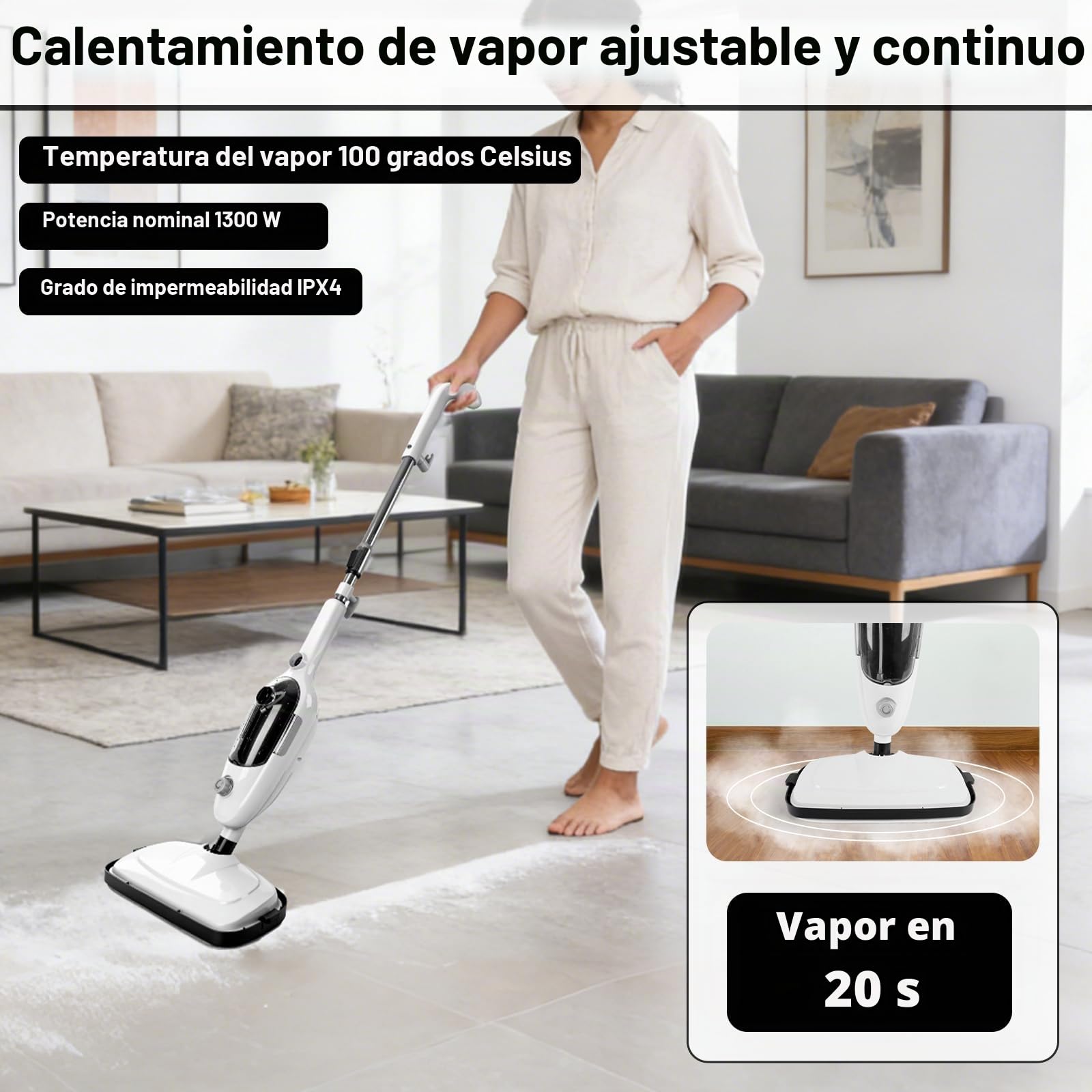 Limpiador de vapor manual de 1300 W, Vaporeta de Mano multiuso de 300ml | Roadtime 10 accesorios, Limpiador de vapor portátil Limpieza sin Químicos de 100 ℃ para hogar,suelos,baldosas,ventanas,sofá