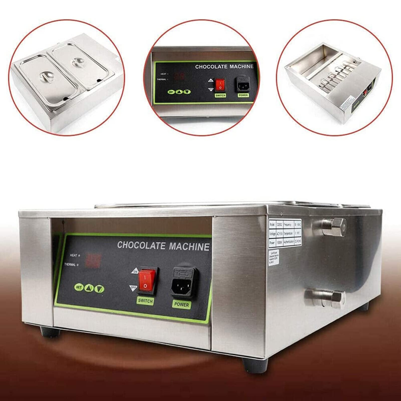 Scalda-Cioccolato Elettrico, Caldaia, temperatrice, 2 pentole di Fusione - 1500 W, Macchina per sciogliere Il Cioccolato da 10 kg, per Uso Commerciale e Fai da Te