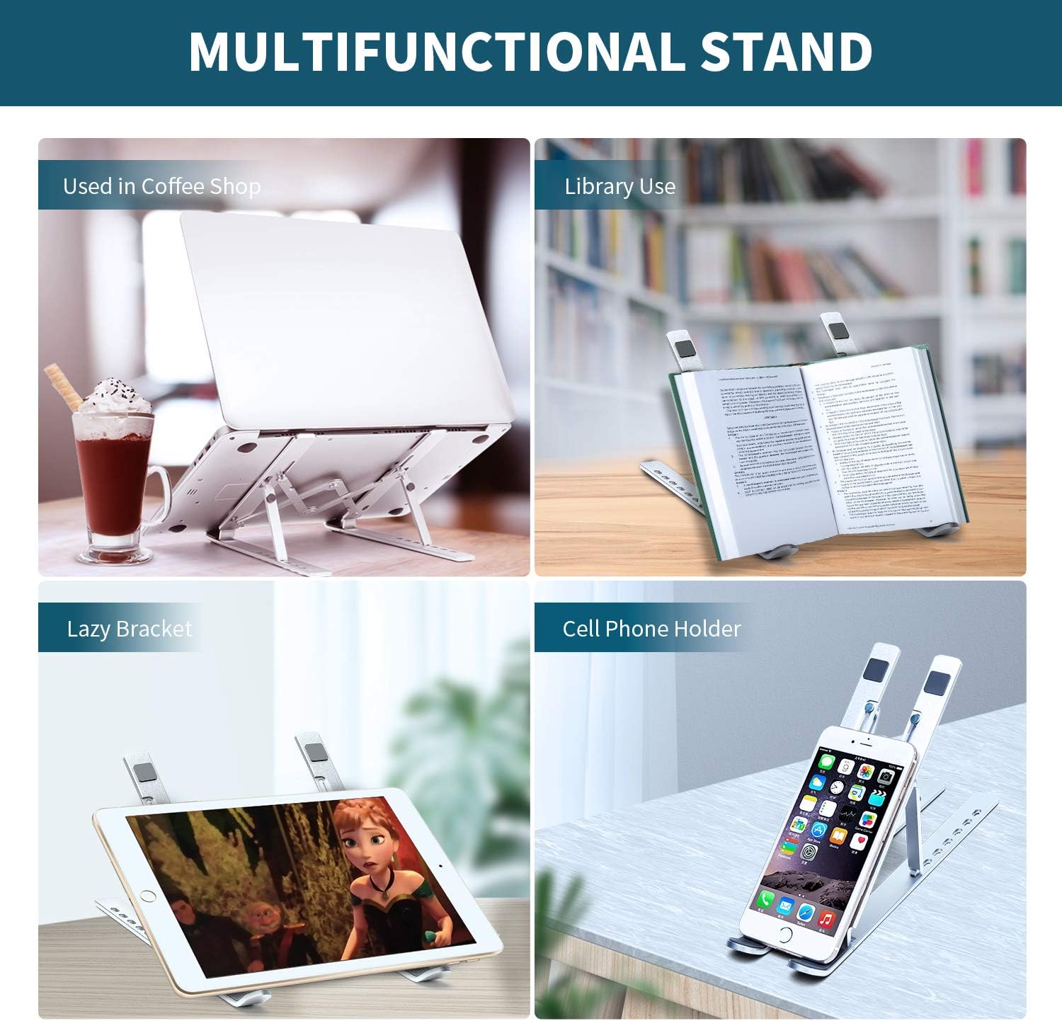 Laptop stand being used for a tablet and a smartphone