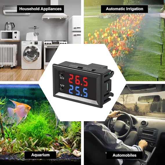 4pcs DC 12V Electronic Temperature Controller Programmable -50 to 110 C Heating/Cooling Thermostat Control Switch Module NTC Waterproof Sensor Probe Dual Color LED Display Monitor