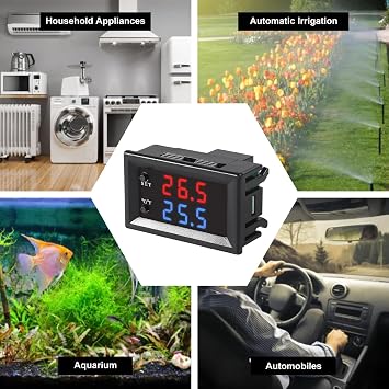 4pcs DC 12V Electronic Temperature Controller Programmable -50 to 110 C Heating/Cooling Thermostat Control Switch Module NTC Waterproof Sensor Probe Dual Color LED Display Monitor