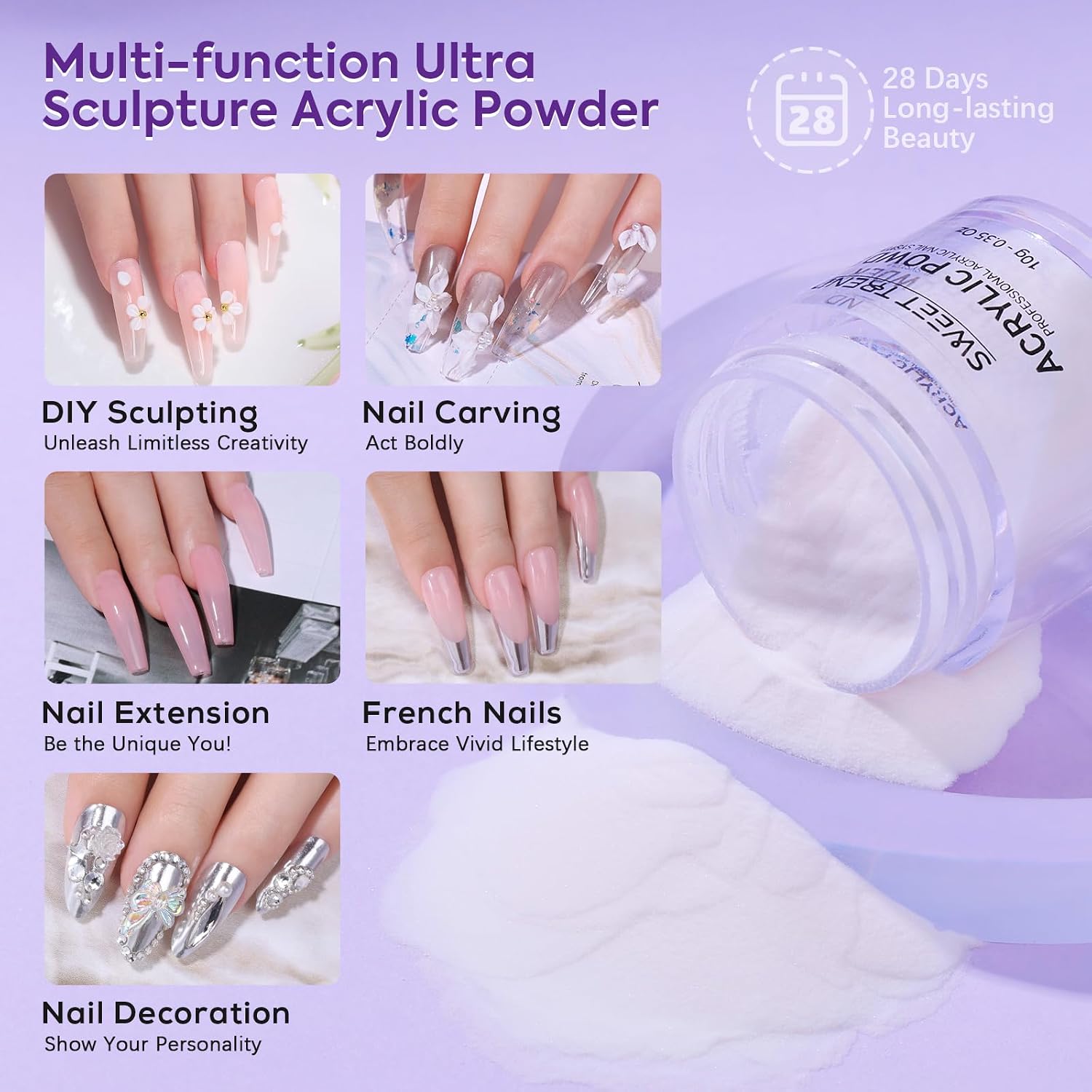 Acrylic Nail Kit for Beginners: 6 Colors Acrylic Powder and Liquid Starter Set - White Nude lotus Light Pink Brown Professional Kit with Acrylic Nail Brushes Files Forms for Home DIY Practice