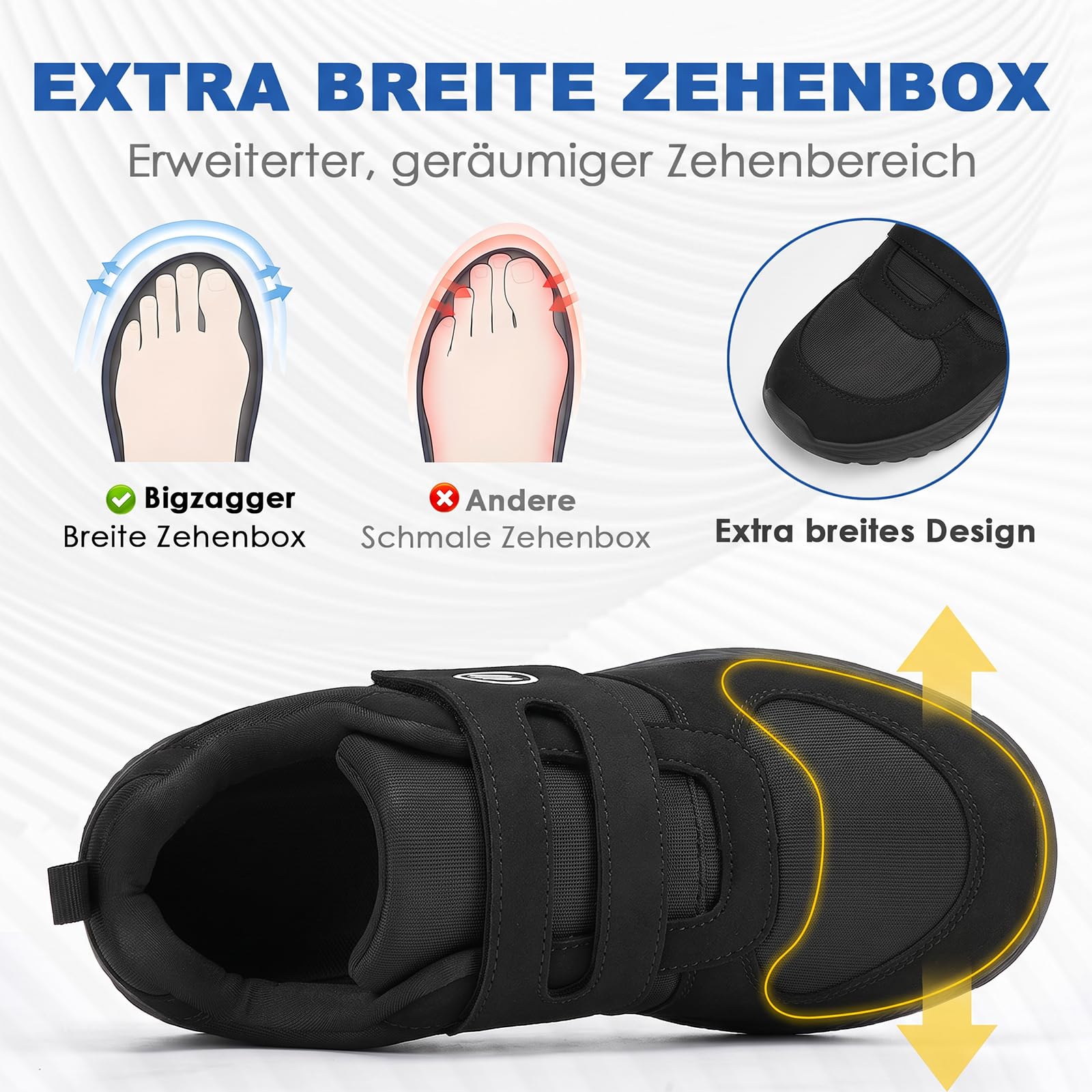 Diabetiker Schuhe Herren Damen Extra Weit mit Klettverschluss Orthopädische Schuhe mit Memory Foam Sohle Nahtloser Ultraleicht Gesundheitsschuhe für Geschwollene Füße
