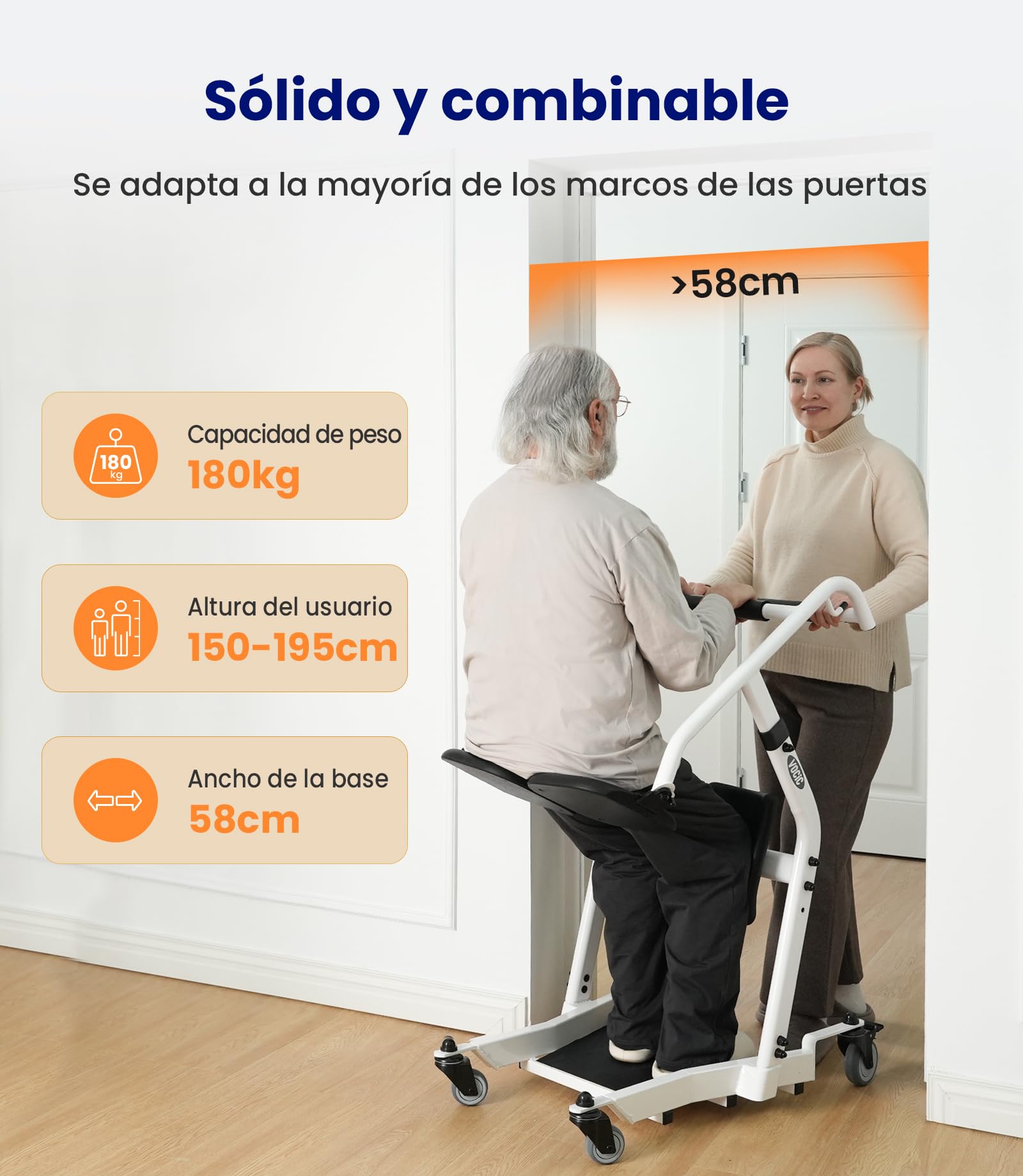 VOCIC AY03 Grúa de bipedestación, transferencia sentado-de pie 180 kg | Mayores en casa, ayuda transferencia cama silla WC, elevador móvil para cuidados diarios, capacidad 180KG
