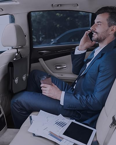 Miniatura 7 de Ouzorp Paquete de 4 ganchos para reposacabezas de asiento de automóvil, organizador de almacenamiento para bolsos, abrigos, sombrillas, bolsas de