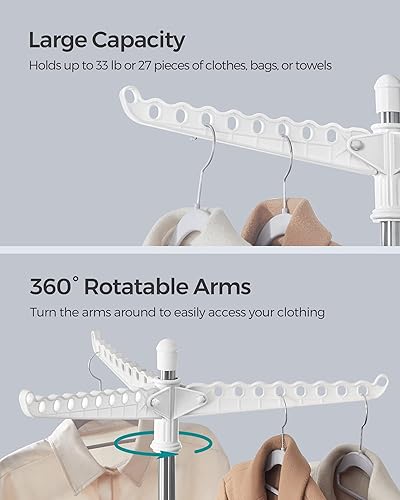 Miniatura 7 de SONGMICS ULLR510W01 y ULLR540W01 - Tendedero de secado de ropa de 59 pulgadas y metal con 4 patas, color blanco, plateado y blanco
