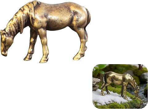 Miniature Horse Figurines Brass Sculpture   for Office or Home   for Bonsai | Elegant Desk Ornament   Handcrafted Pony Miniature Sculpture   Moss Garden Animal Decoration for Bonsai and Art Collectors
