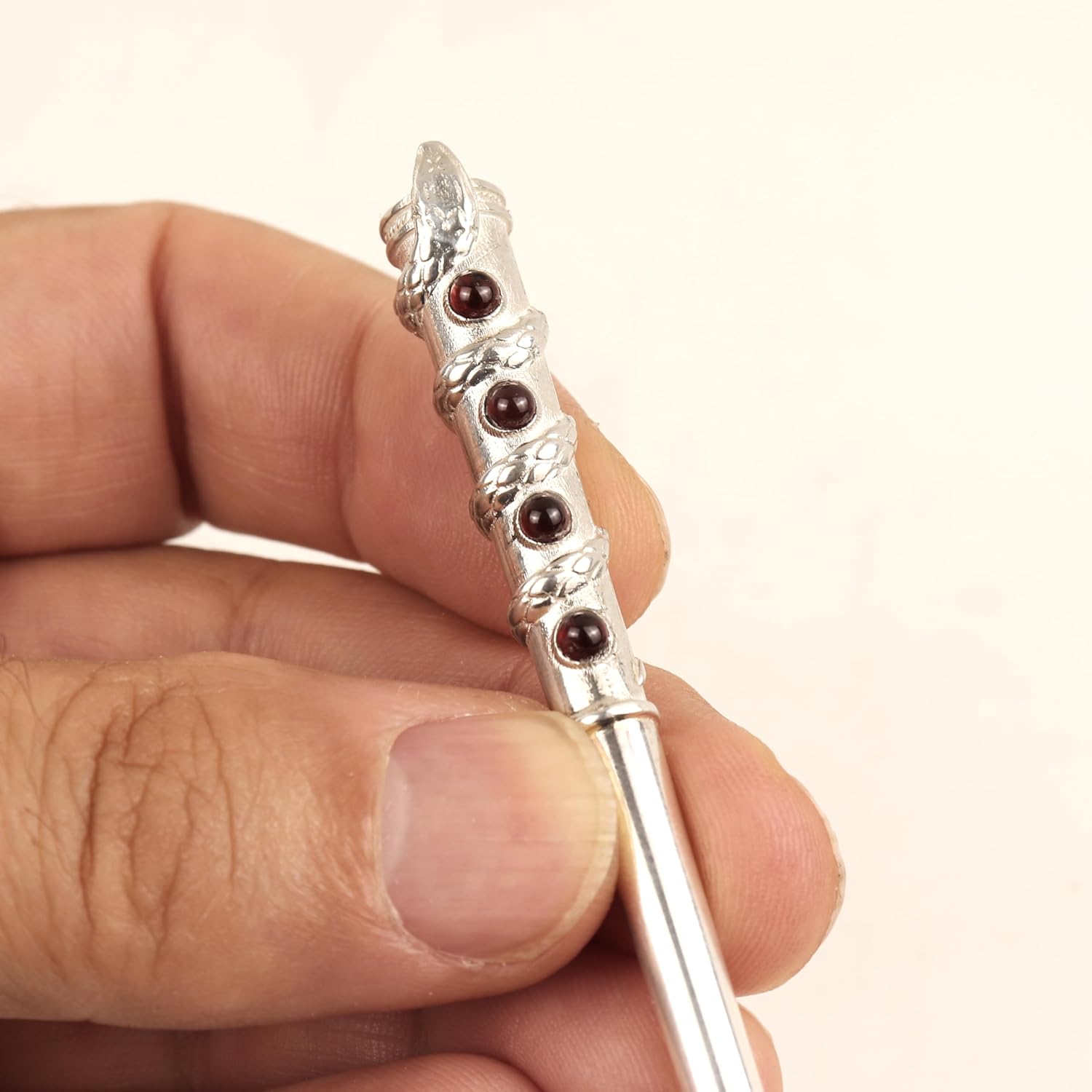 Generic Cigarette Holder with Natural Garnet Cabochons for Slim and Super Slim Cigarettes made of Solid Silver, Exceptional Gift for Smokers