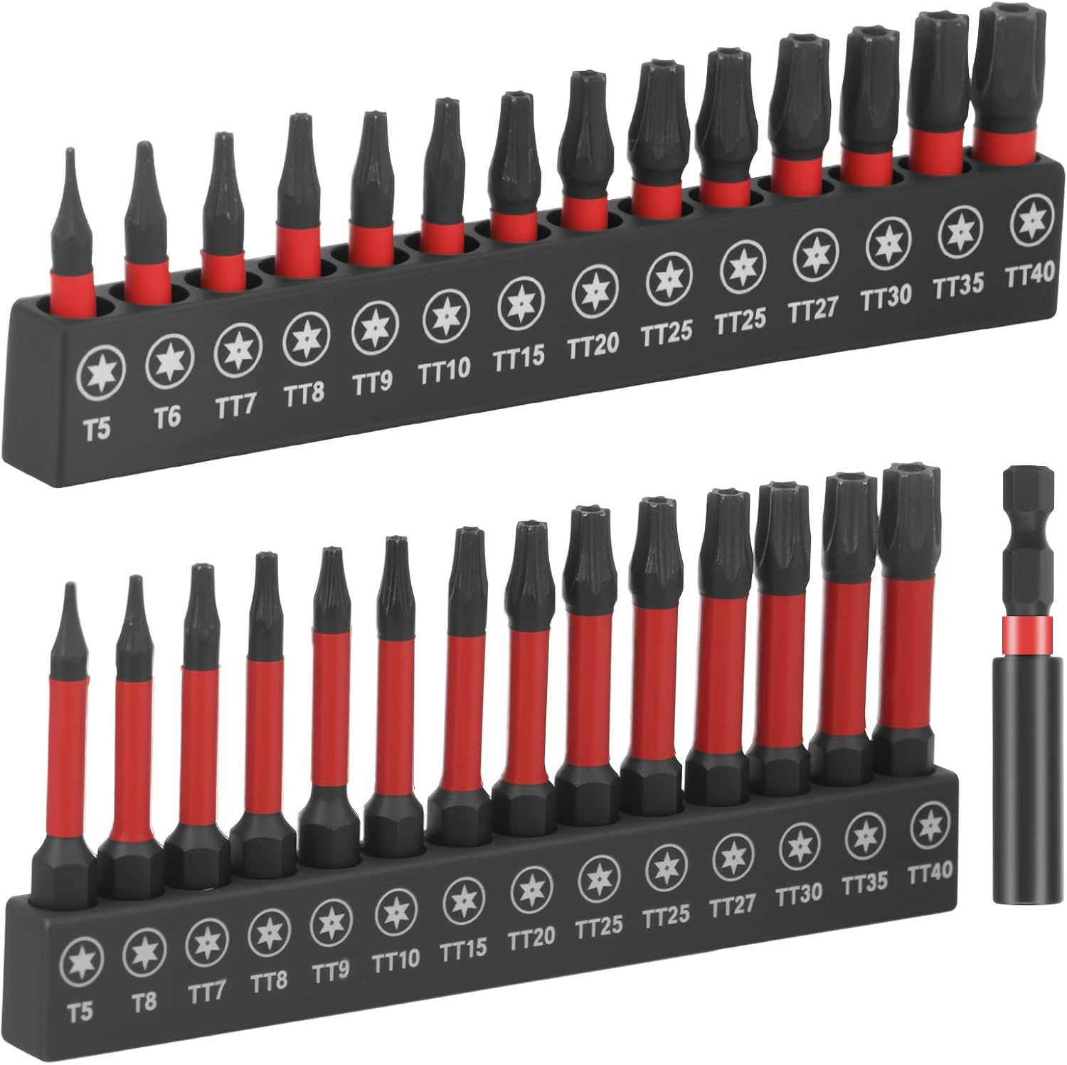 29Pcs Security Torx Bit Set (T5, TT7-TT40), S2 Alloy Steel 1/4 Inch Hex Shank Tamper Proof Star Bits with Magnetic Tip, Impact Screwdriver Bits with Bit Holder for Impact Drive, 1" & 2" Long