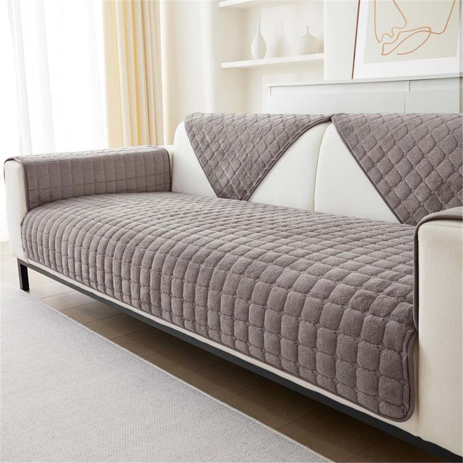 Lingky Flannel Brown Soft Flannel Sofa Covers Washable - Sofa Cushion Covers, Non-Slip Sofa Cover 1 2 3 Seater Couch Covers For Sectional Sofa, Sofa Slipcovers L Shape Furniture Protector (Brown, 110X160cm)