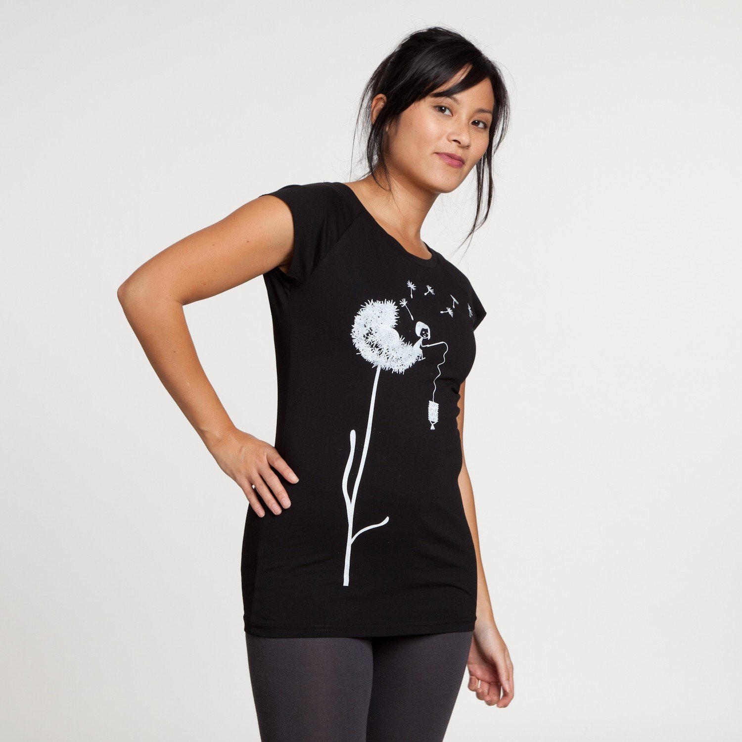 FellHerz Camiseta para mujer de diente de león, color negro, ecológica, justa y vegana, Negro , XL