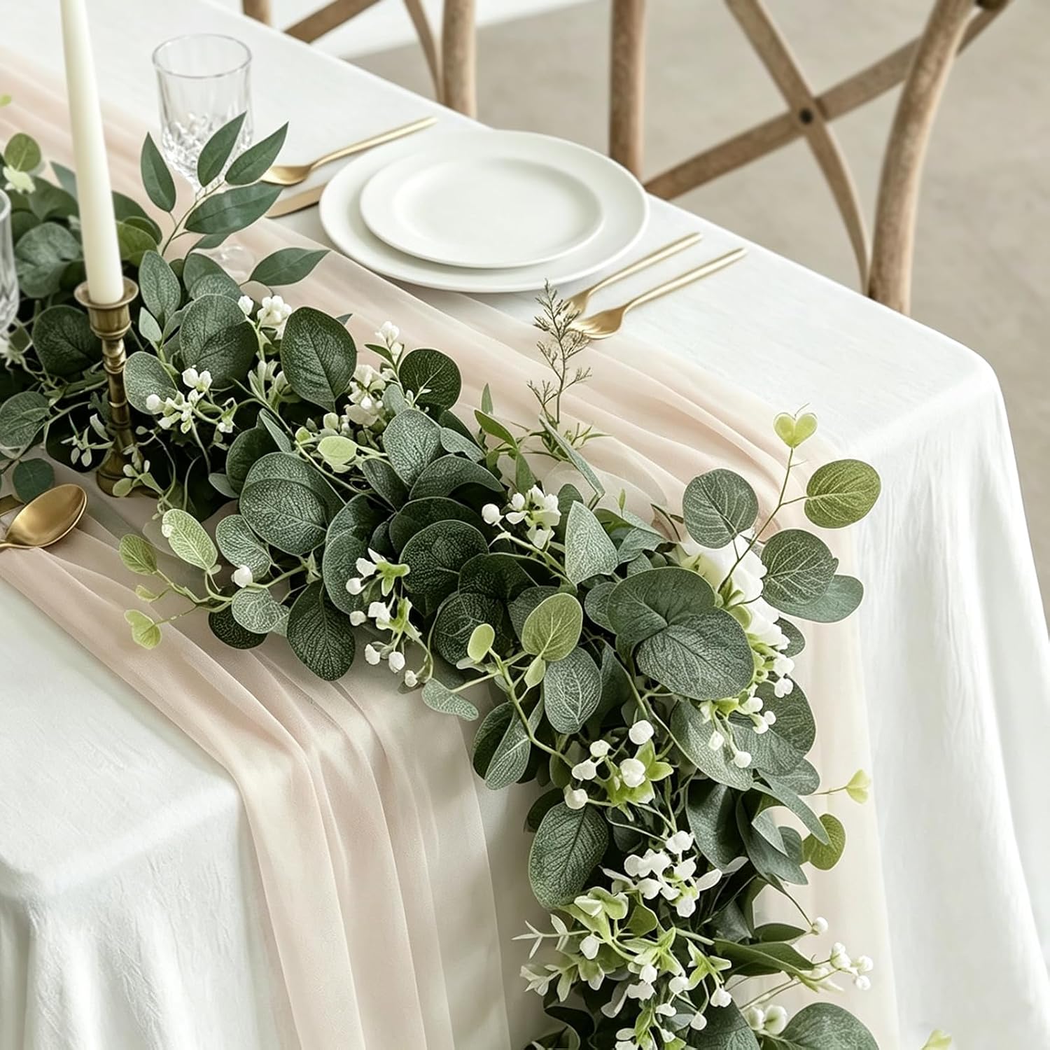 2 Artificial Vine Plants, Handmade, Wedding Backdrop, Arch, Room Decoration | 70.8"Long, 3.9" Wide, Eucalyptus garland, environment friendly silk, plastic, simulated rattan, soft, lifelike, durable