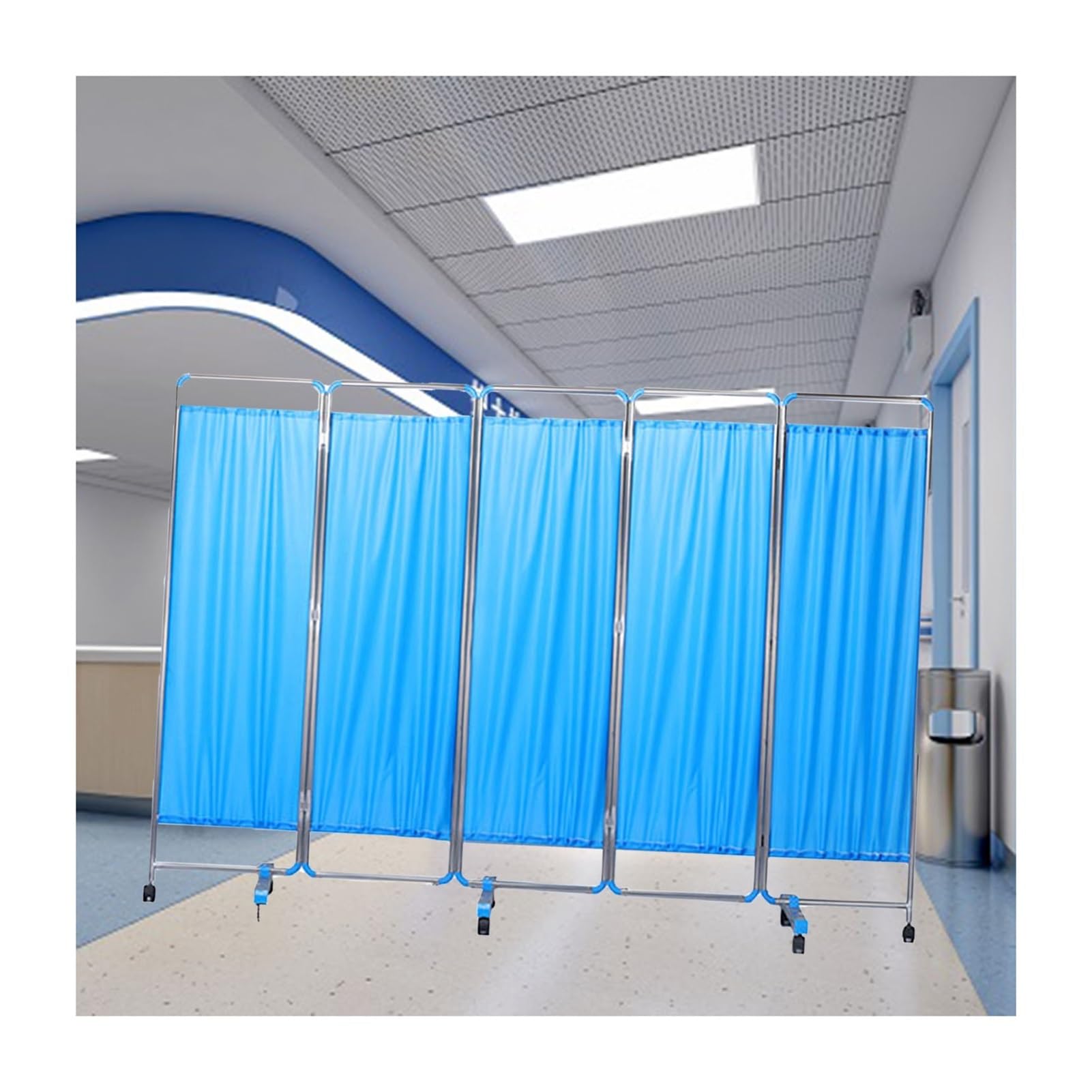 Écran de confidentialité médical Bleu pliable de 180x50 cm sur roulettes pour cabinet