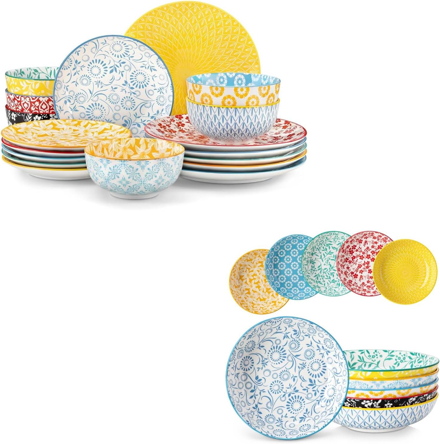 vancasso SELENE Plates and Bowls Set for 6 and 8.5" Pasta Bowls Set of 6, 40 oz Porcelain Shallow Salad Bowls