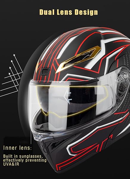 Modularer Motorradhelm Mit Handschuhen Und Gesichtsschutz, Flip Up Helm Erwachsener Motorradhelm Mit Doppelvisier, ECE-geprüfter Helm Für Männer Und Frauen - 3