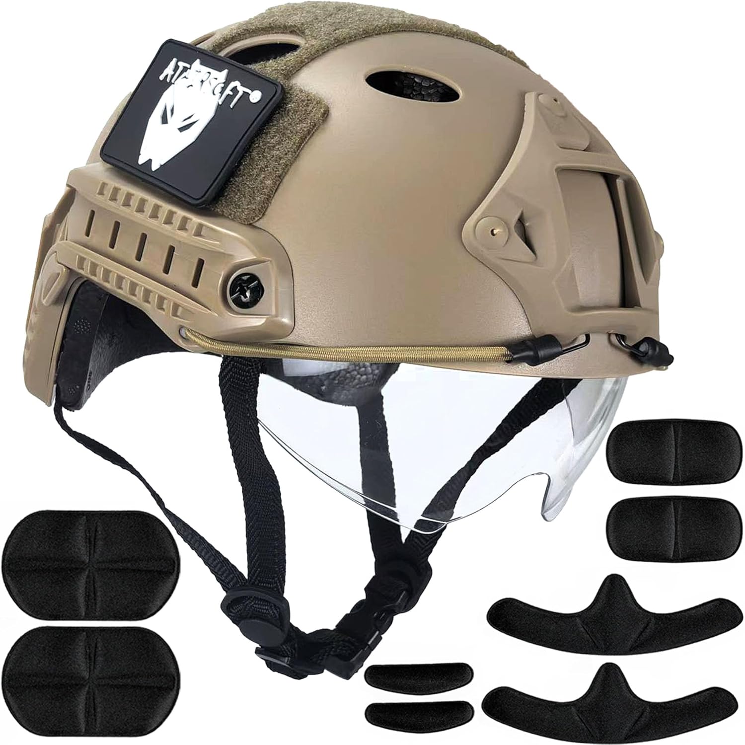 ATAIRSOFT PJ Type Tactical Multifunctional Fast Helmet with Visor Goggles Version