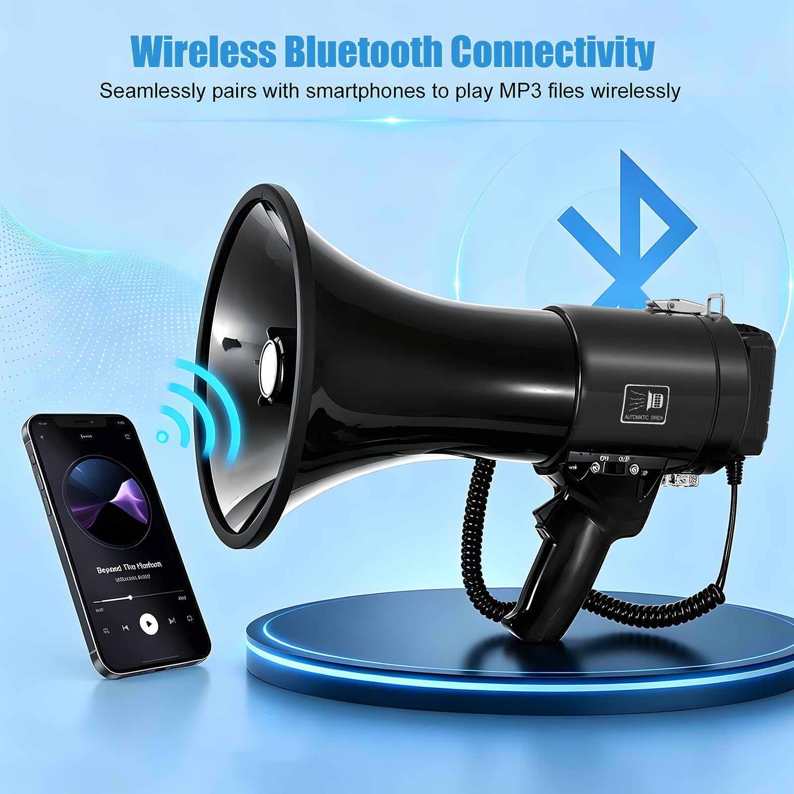 Megáfono portátil de 100 W con micrófono extraíble, Bluetooth, grabación USB, batería de 4800 mAh, alcance de 2000 m, 3 fuentes de alimentación, correa para el hombro para eventos, mercado, avisos de