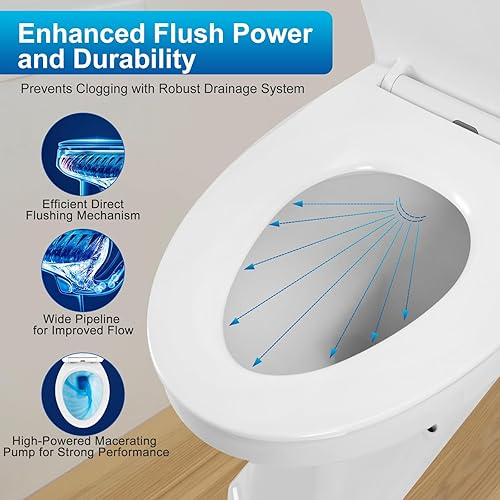 Miniatura 6 de Inodoro macerante con bomba maceradora de 700 W, tubo de extensión y cuenco redondo, para fregadero de cocina, baño, lavandería, inodoro ascendente