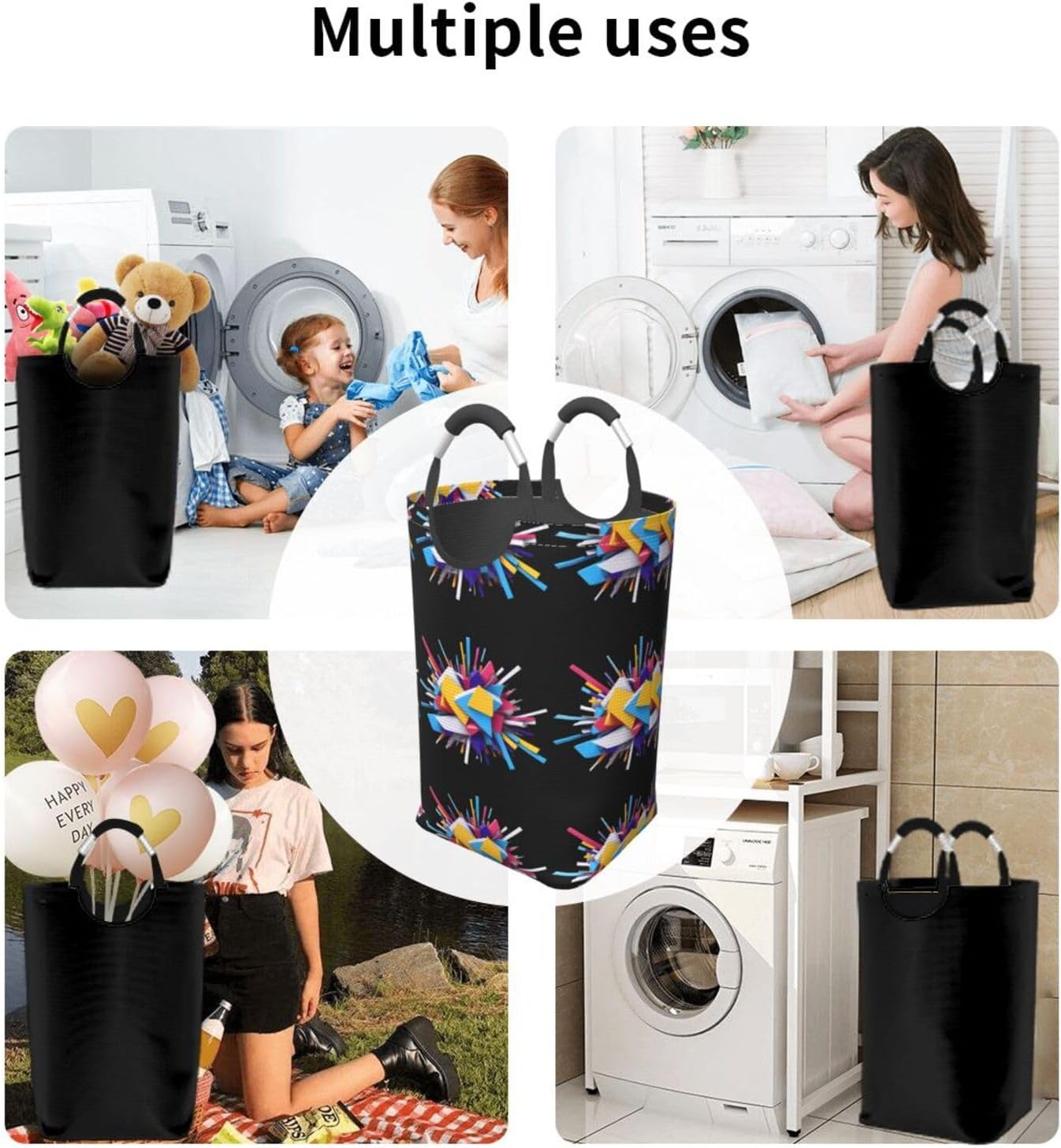Colour clash Foldable storage bag, 50L capacity, suitable for laundry room, dormitory bedroom, dirty clothes storage basket.