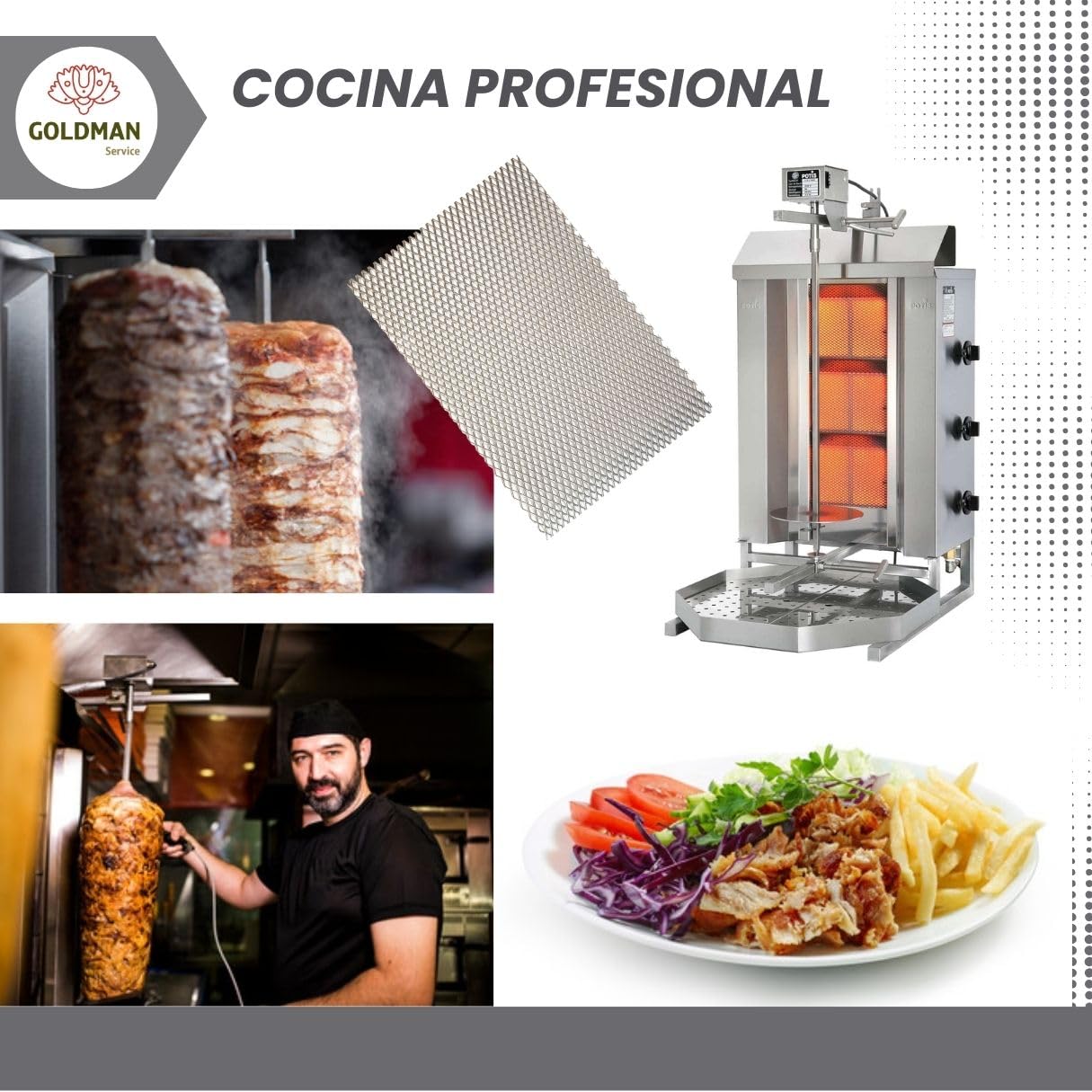 GOLDMAN SERVICE | Set 3 Rejillas Quemador Kebab Asador Gyros 230x150 mm. Parrilla Combustión Resistente Altas Temperaturas. Compatible POTIS - GD3, GD4, GD5