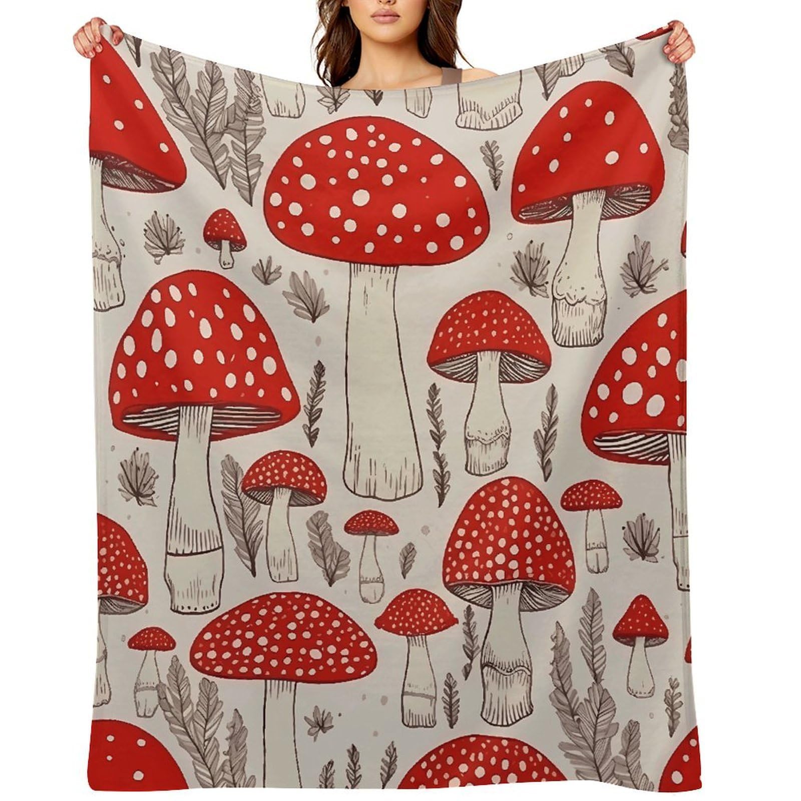 Red White Mushroom Blankets Large Luxury Flannel Throw Blanket Fashion Thick Blanket for Sofa&Bed Blankets Cozy Ultra-Soft Bath Towel for Men&Women 60"x80"
