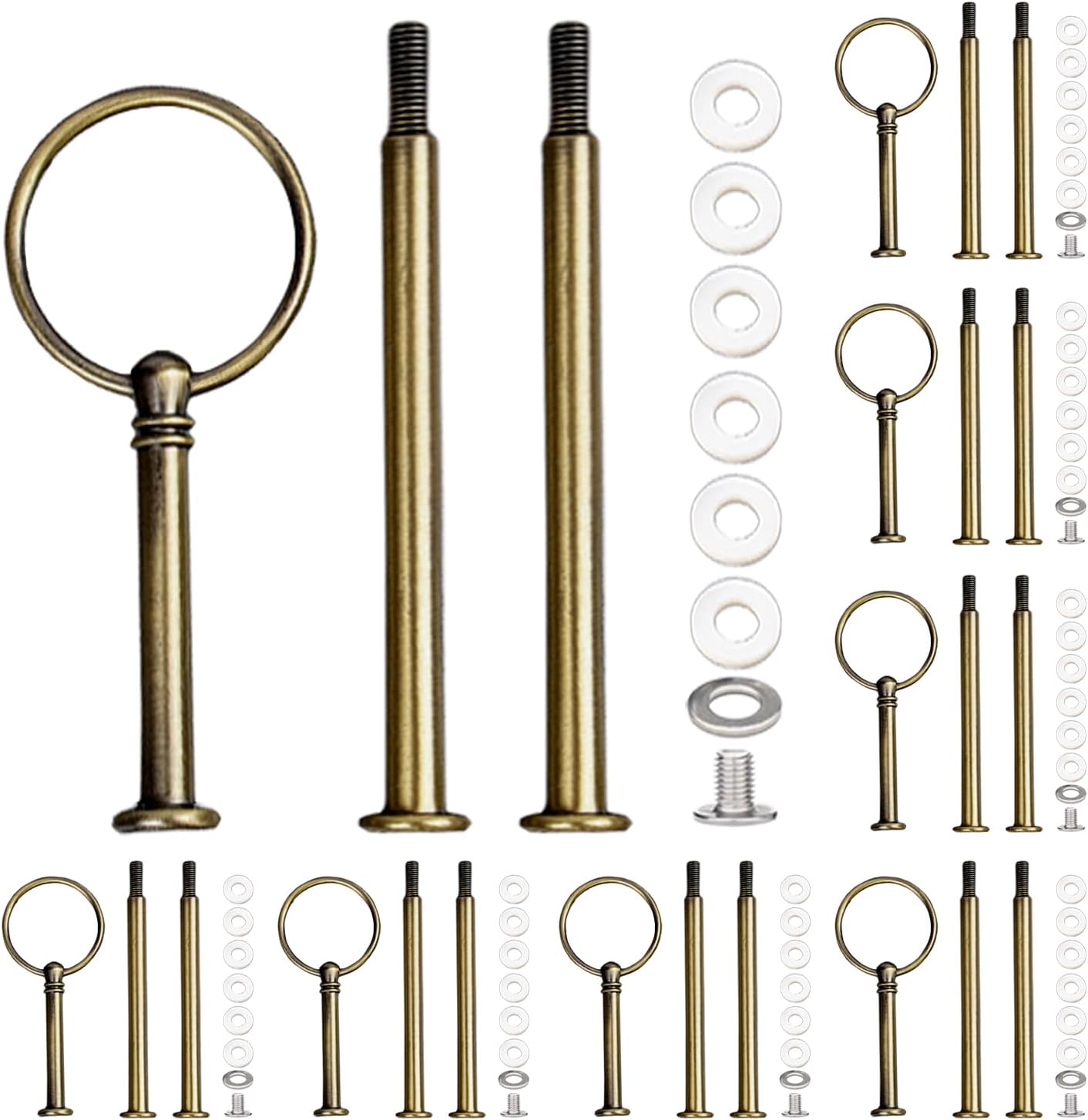 8 Sets 15’’ 3-Tier Cake Tray Stand Handle, Multi-tier Metal Dessert Fruit Center Rod Heavy Duty Hardware Holder for Wedding Party Birthday Cupcake Platter Stand Fittings - Retro Gold Round