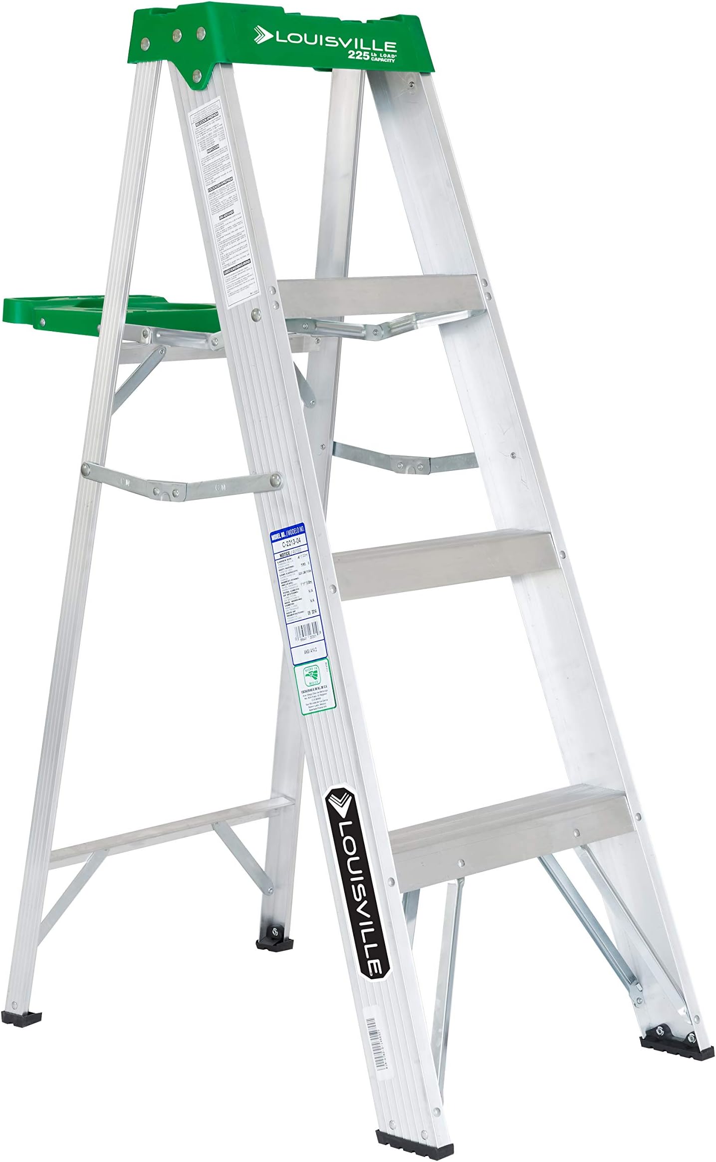 Werner 374 Single Sided Step Ladder with Pail Shelf, 300 Lb, 3 in, 3 in