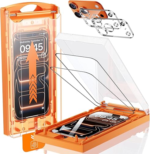 Miniatura 9 de MRGLAS Paquete de 2+2 kit de alineación automática Protector de pantalla compatible con iPhone 12 Pro Max de 6.7 pulgadas con protector de lente de