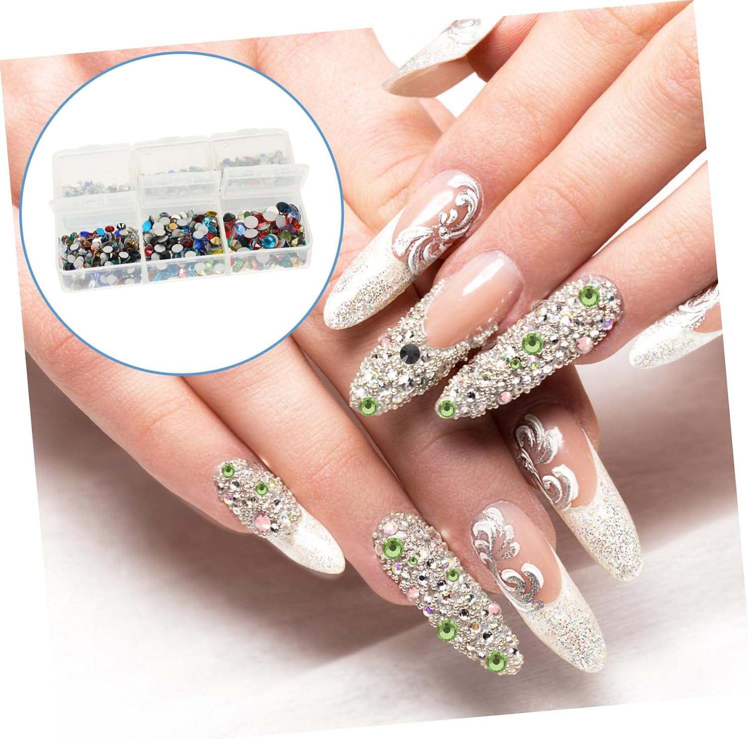Housoutil 4sets Nail Art Rhinestones Glass Beads for DIY Adhesive Flatback Pearl Craft Supplies