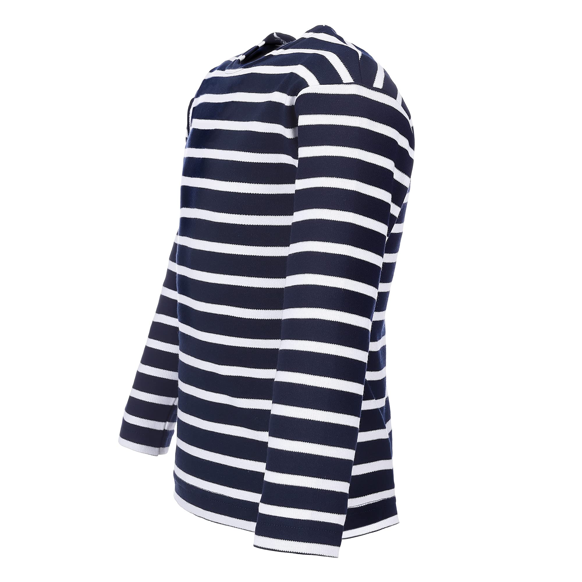 modAS Bretonisches Shirt für Kinder - Longsleeve Pullover Langarm Shirt mit Streifen Mädchen Jungen aus Baumwolle in Weiß/Blau Größe 152