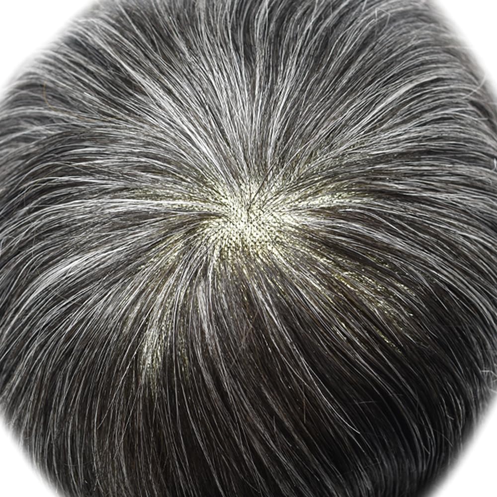 Hair System Toupee for Men Fine Mono Lace Mens Toupee Human Hair Replacement System Durable NPU Monofilament Hair Piece For Men #1B30 1B# OFF BLACK+30% GREY6x9 120% medium density