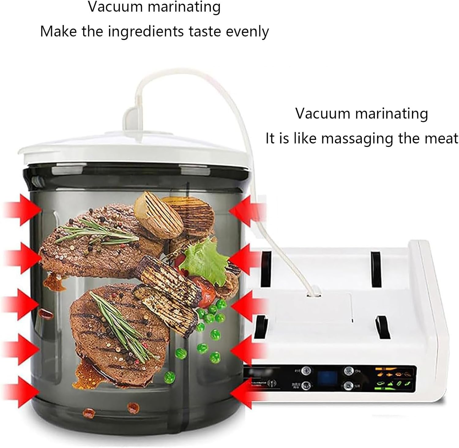 Professional Marinade Machine, Vacuum Sealed, Meat and Vegetable Tenderizer, 5L, LED Display, Auto Shut Off