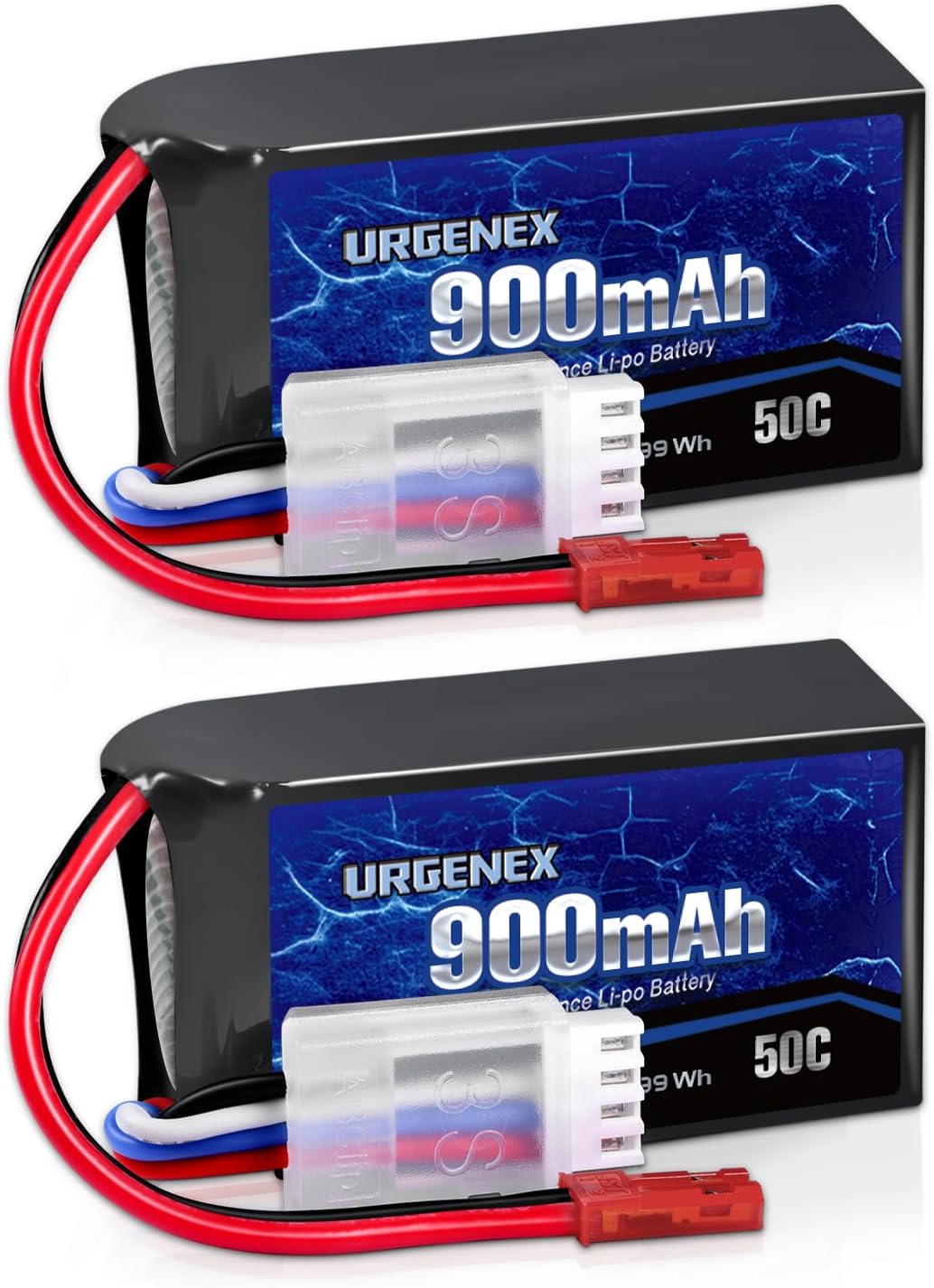 URGENEX 11.1V 900mAh Lipo Battery 3S 50C High Discharge Rate RC Battery Pack with JST Plug Rechargeable Lipos for RC Airplane Racing Drone Helicopter Quadcopter Micro FPV RC Car Truck Boat