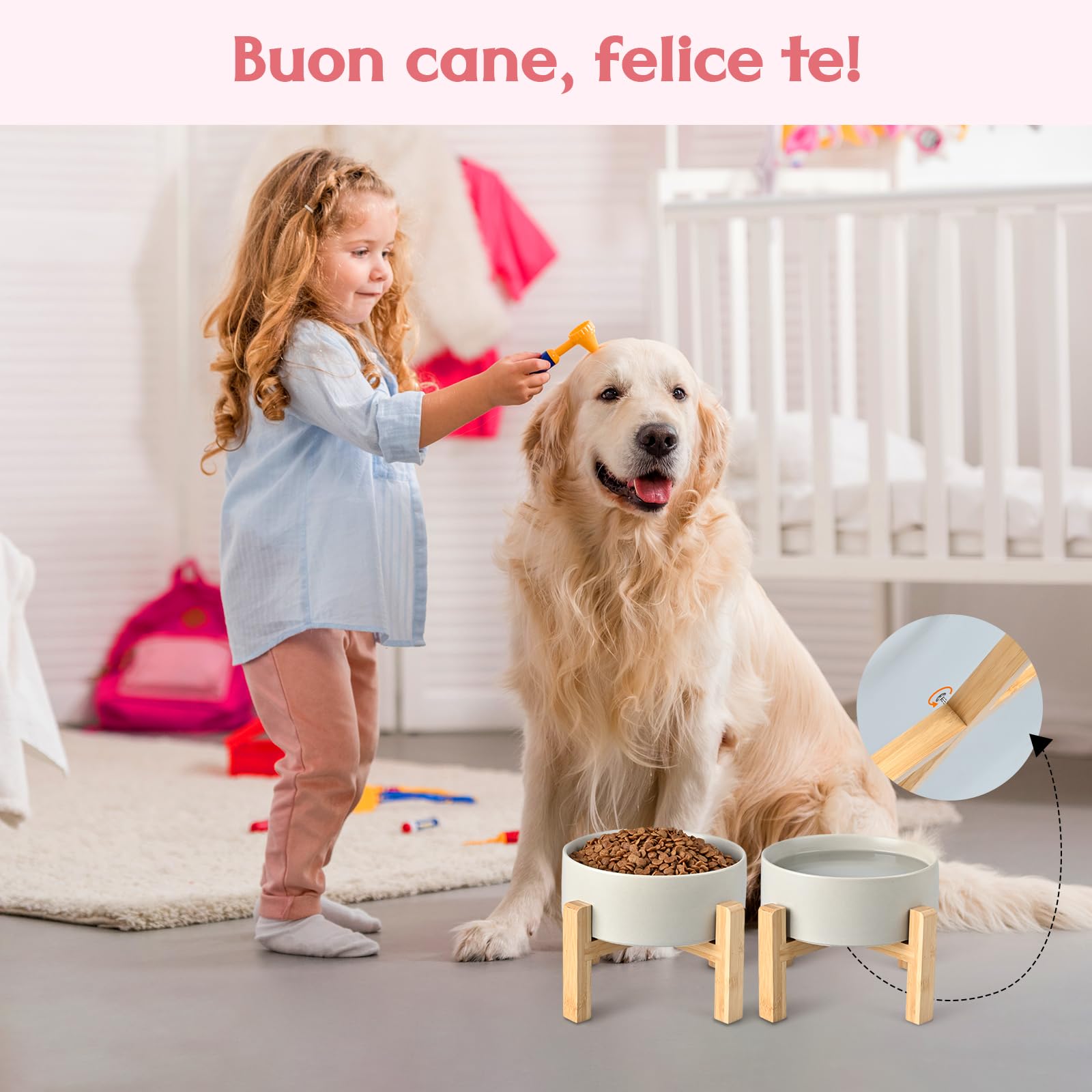 SPUNKYJUNKY Set di ciotole per cani rialzate in ceramica con supporto in bambù per cani e gatti (850 ml, grigio)