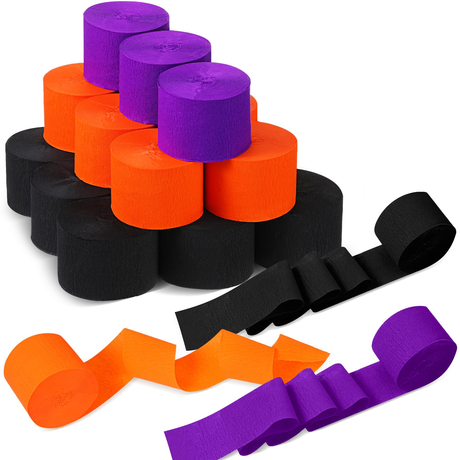 Sherr 24 rollos de serpentinas de papel crepé para colgar, decoración de fiestas, festividades para decoraciones artísticas, decoraciones de cumpleaños, decoraciones de boda (morado, naranja, negro,