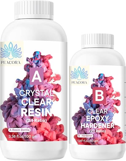 PEACORA Crystal Clear 2:1 All In One Epoxy Resin and Hardener Art Kit for Beginners & Professional High-Gloss Odor-Free Bu...