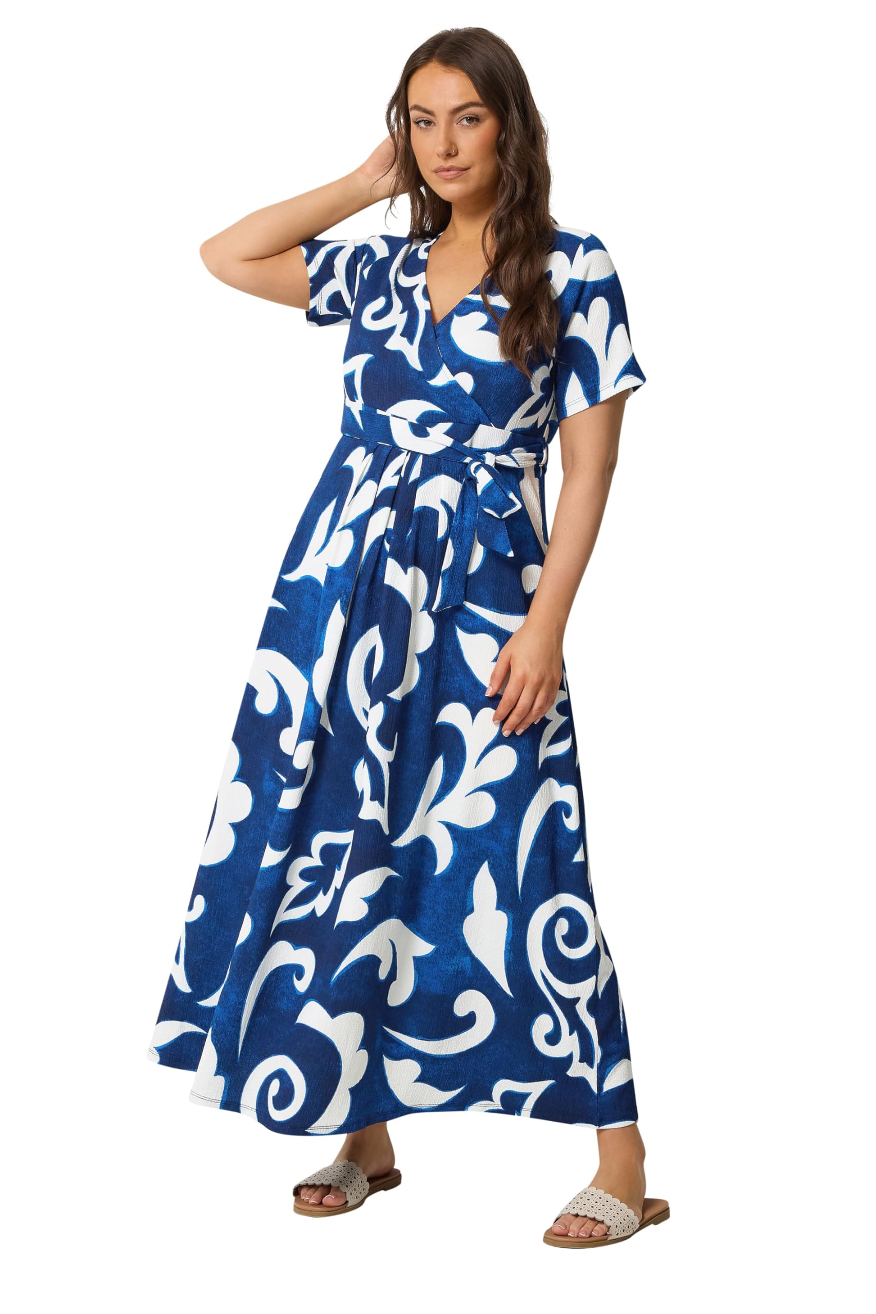 Yours Women's Cobalt Abstract Wrap Front Dress In | Size: 26/28