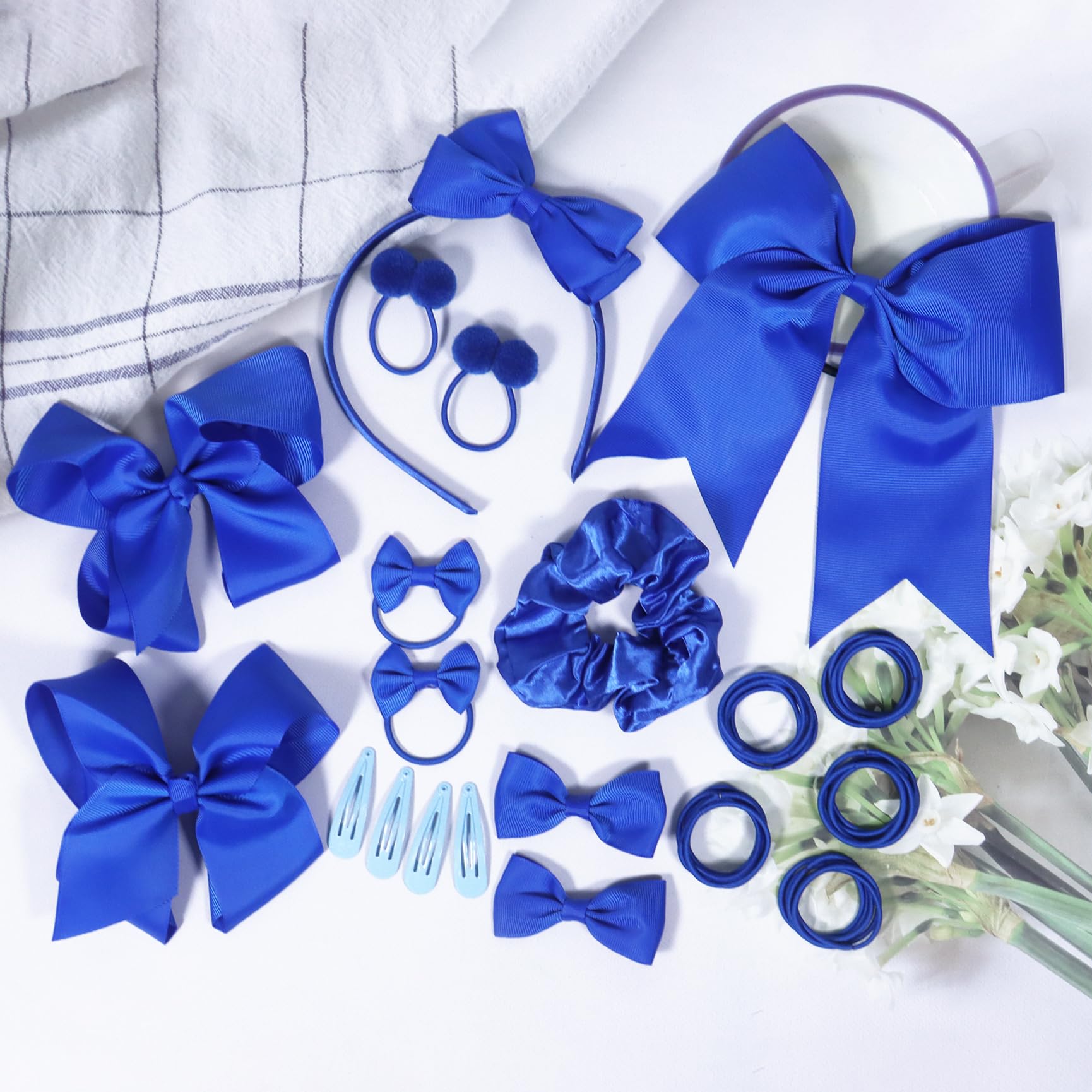 Kit di 45 accessori per capelli per ragazze blu cielo, con fiocco blu cielo, fermagli per capelli per coda di cavallo, fermagli per capelli, accessori