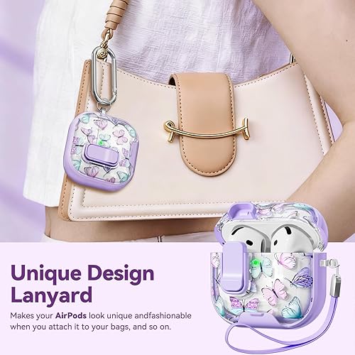 Miniatura 6 de Funda con bloqueo de seguridad para Apple AirPods 4, bonita funda transparente floral para AirPod de 4 generación con soporte para teléfono y kit de