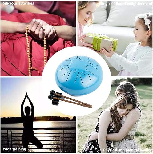 Miniatura 7 de Tambor de lengua de acero, 8 notas, 6 pulgadas, instrumento de percusión con mazos de tambor, bolsa de viaje, regalos para niños y adultos (azul)