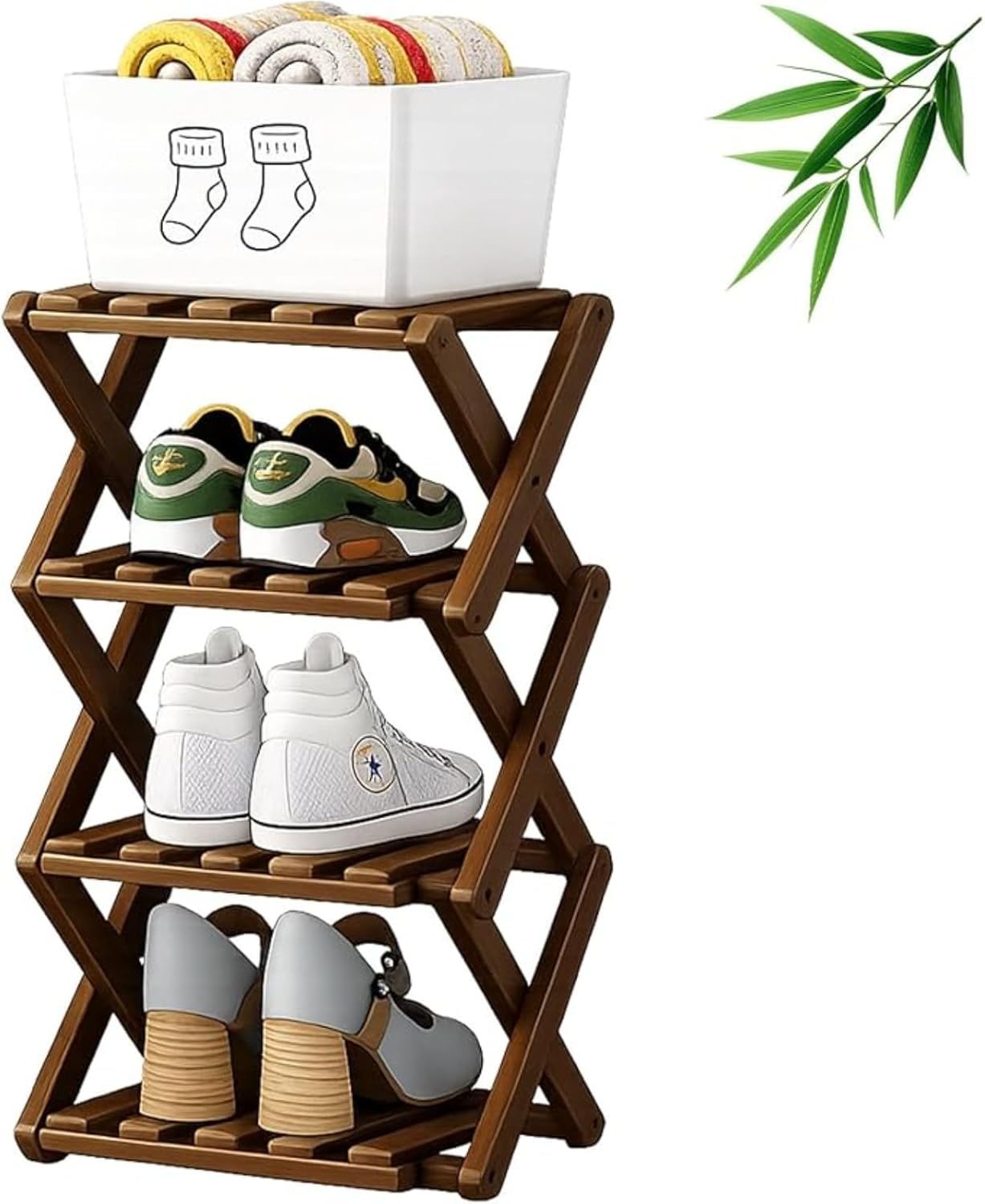 9-Tier Bamboo Shoe Rack, Foldable & Adjustable (2 to 9 Tiers), No-Tool Assembly in Seconds, Space-Saving Vertical Organizer for Entryway, Closet, Apartment - Holds 60 Pairs, Easy Clean (Nature,3 Tier)