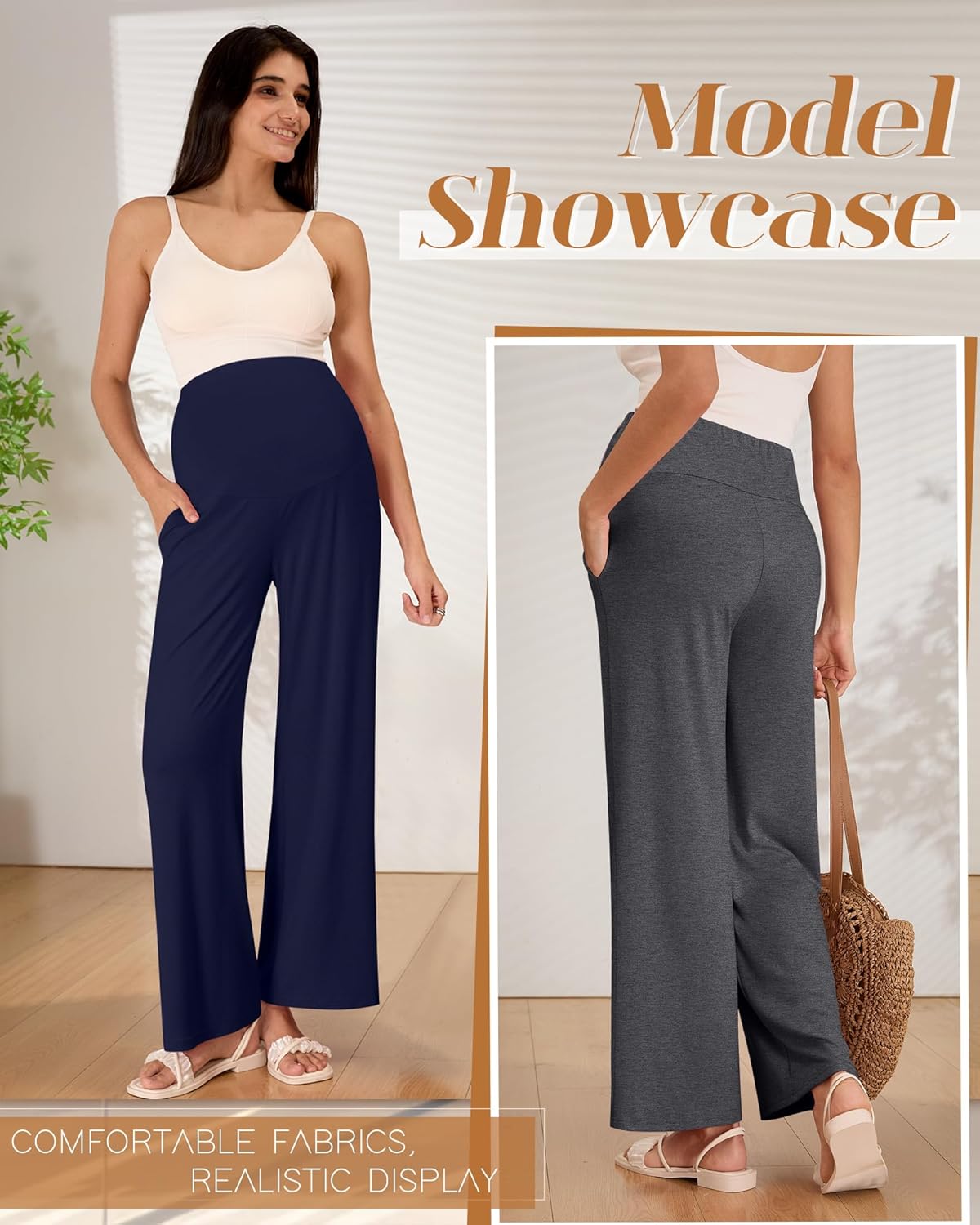 3 Pack Women's Maternity Pants Loose Wide Leg Pregnancy Sweatpants Over The Belly Lounge Pants Pajama with Pockets
