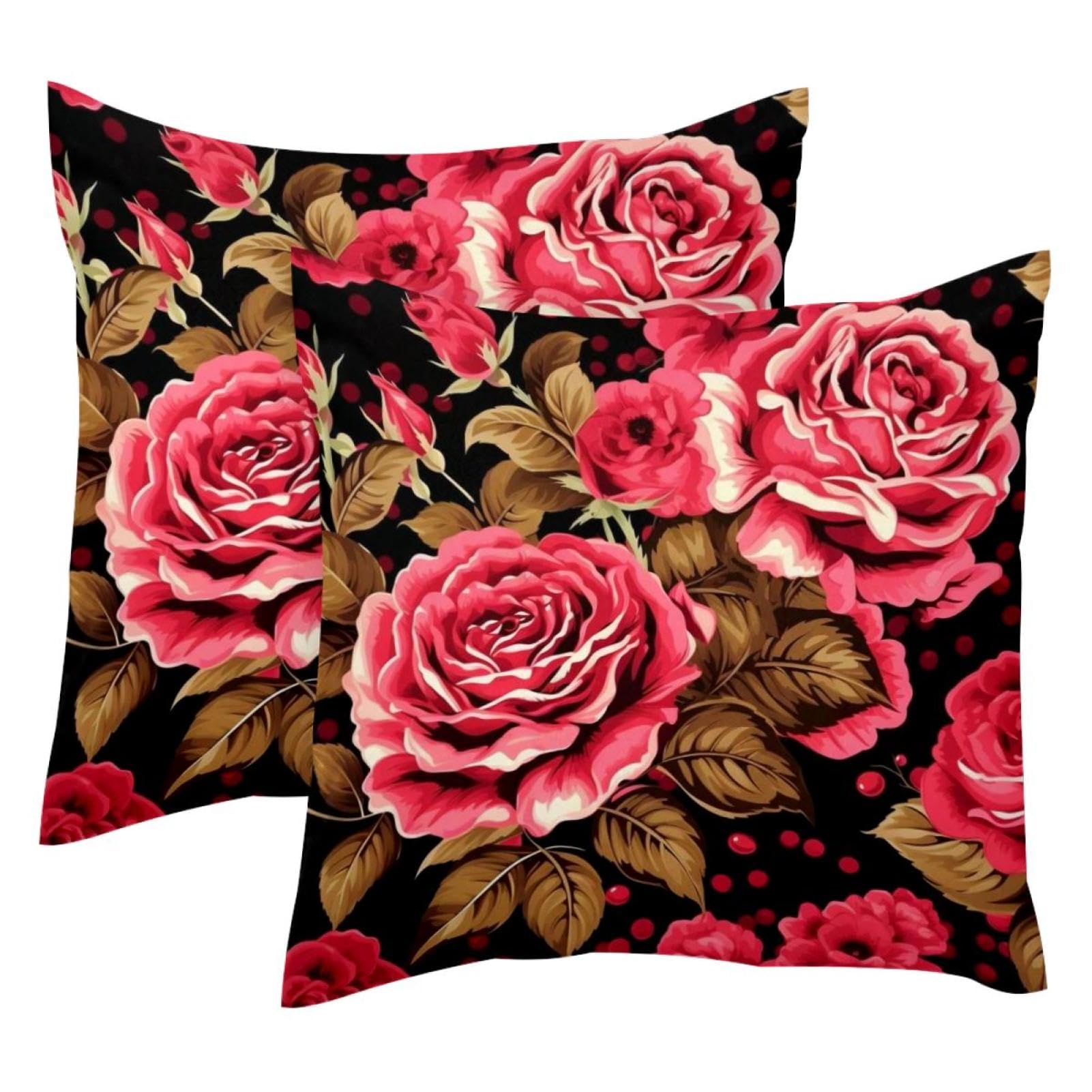 Housse de coussin en velours 50x50 lot de 2 taies de salon motif rose