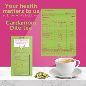 INDICUP Instant Chai Tea Premix Cardamom Tea Latte | True Indian Taste | Just Add Hot Water | Tea Powder | 10 Single Serve Sachets | 220g (7.76 Ounce) (Cardamom (Normal Sugar))