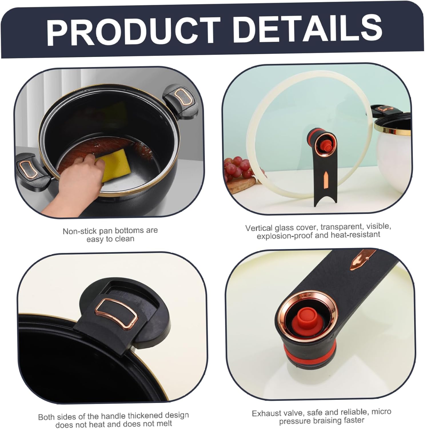 Mini Pressure Cooker, 8L Fast Heating Pressure Pot with Lock Handles, Non-stick Stockpot with Standable See-Through Lid for Gas, Induction, Electric Stoves