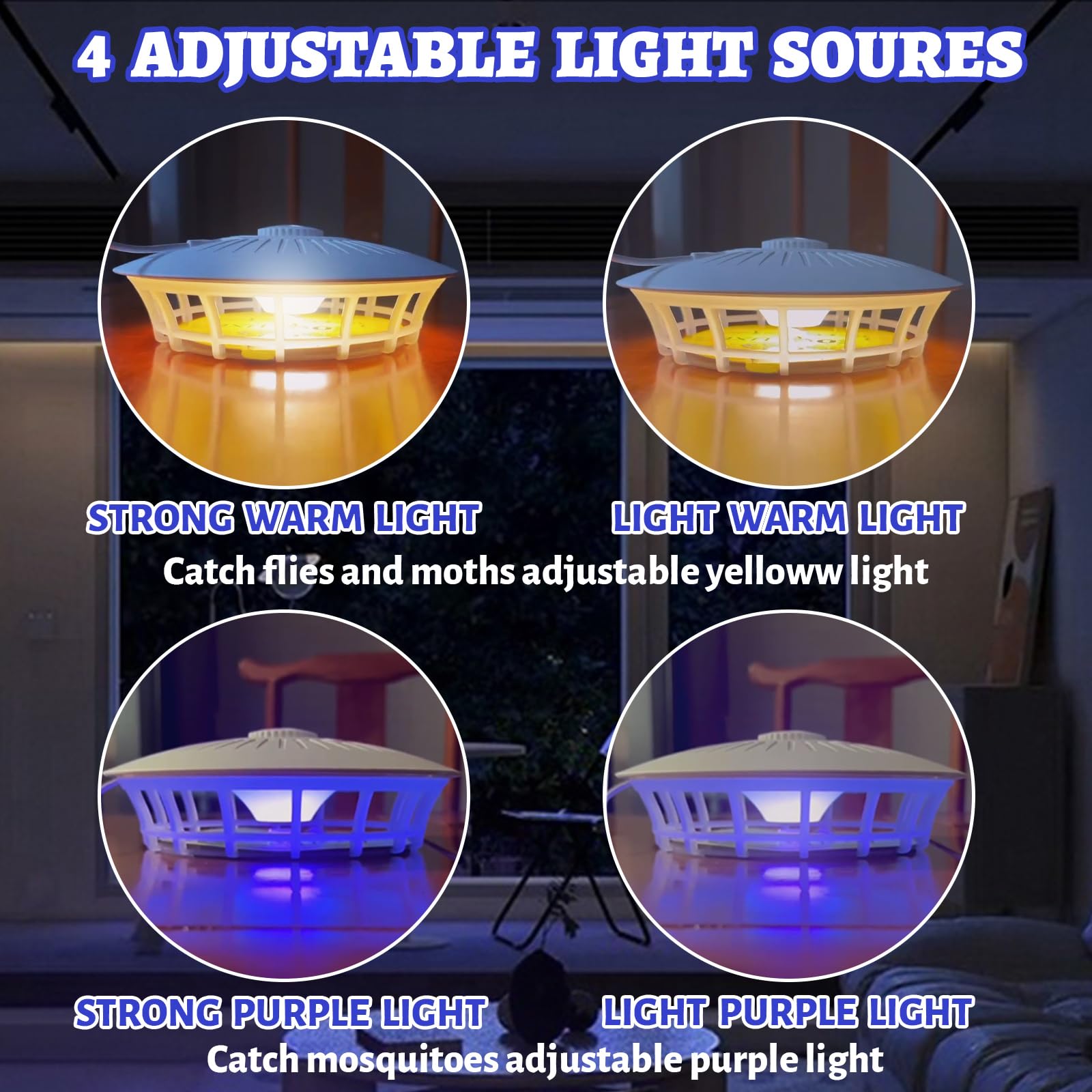 2PCS Piège à Puces, Piège à Lumière Anti-Puces à LED 4 Modes avec 14 Autocollants de Capture, UV Lampe Tue Mouche Electrique, Lampe Piège À Puces de Glu pour Chambre, Cuisine, Salon (Blanc)