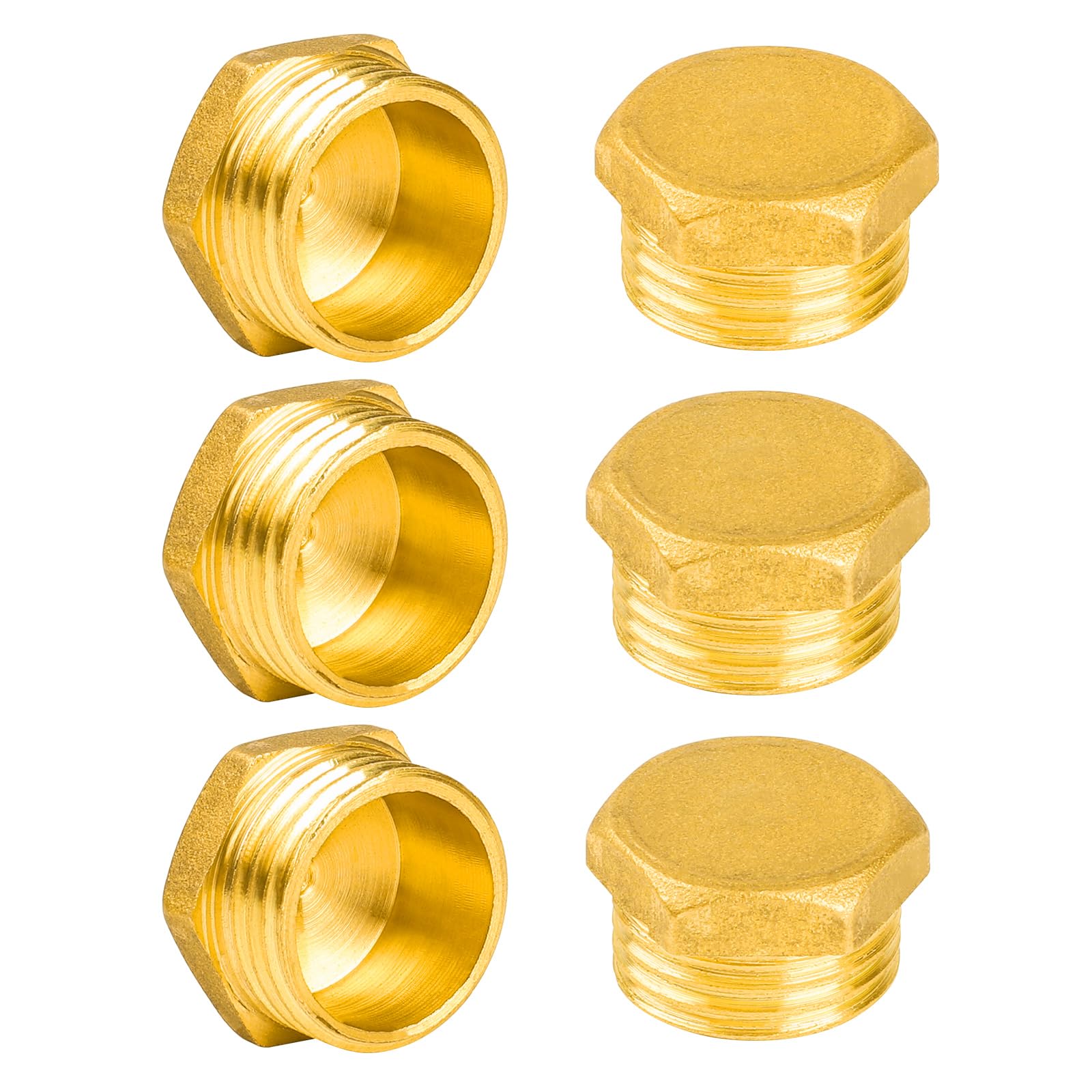 YEAUPE PRO Tappo per Tubo in Ottone,6 Pezzi G1/2"(Ø 20,3mm) Maschio Filettatura Tappo di Chiusura per Tubo,Tappi in Ottone,Raccordi Idraulici Esagonale per Lavatrice,Valvola del Radiatore, Rubinetti