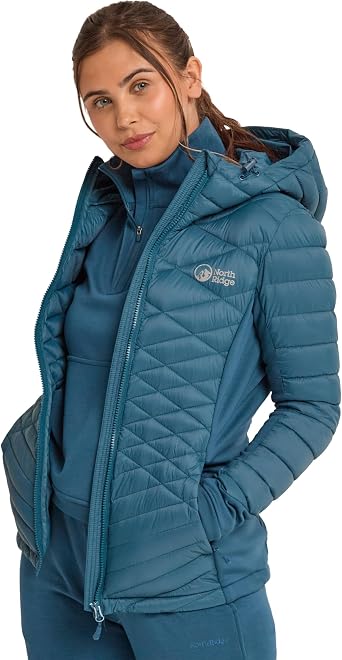 NORTH RIDGE Women s Tech Breeze Down Jacket with Peaked Hood & Stretch Panels, Water Repellent, Insulated & Lightweight Puffer Winter Coat